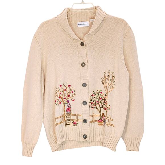 Alfred Dunner Cardigan Sweater Embroidered Button Up Knit Ramie Cream Womens XL - Picture 1 of 8